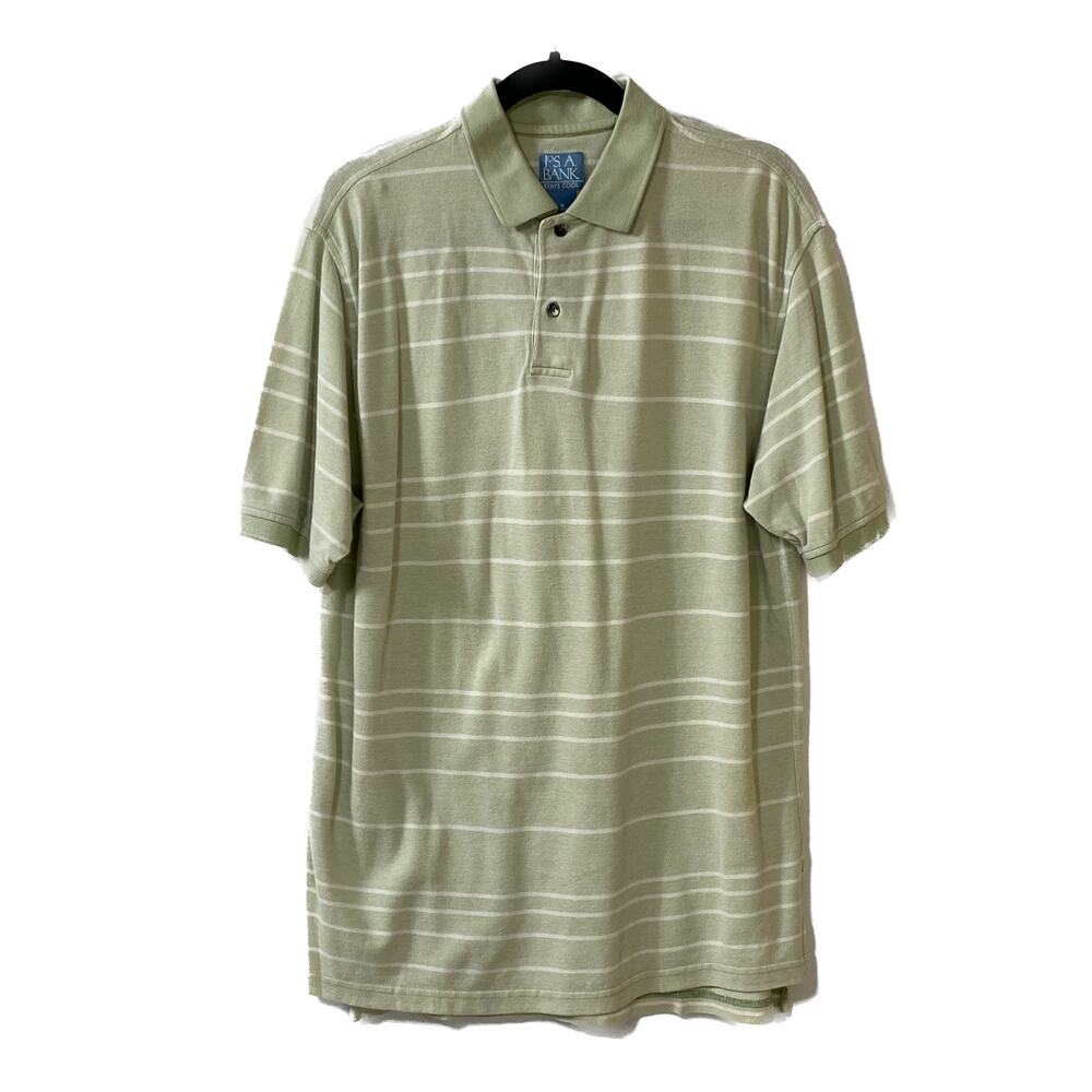 Jos. A. Bank Men's Striped Polo Shirt Size Medium Green/White Classic Casual